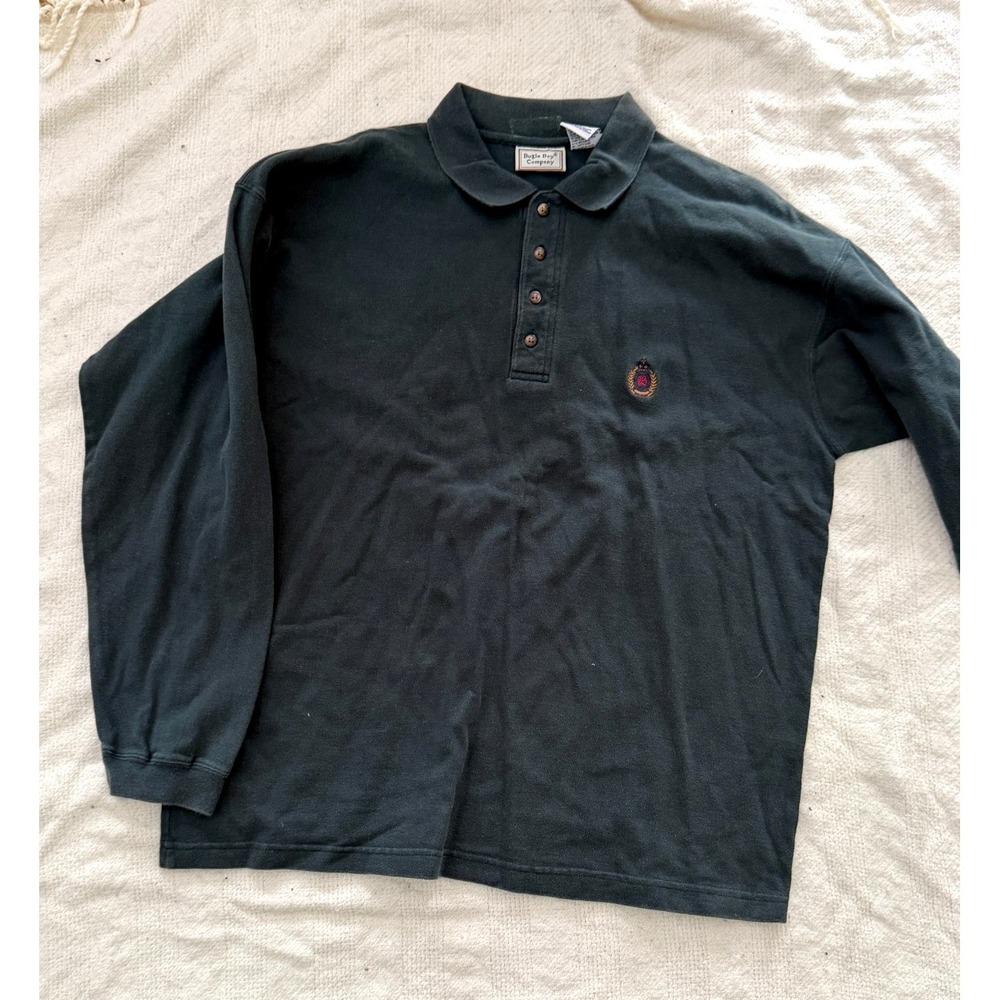HTF Vintage Bugle Boy Long Sleeve Polo Shirt Mens Large Black Cotton Logo